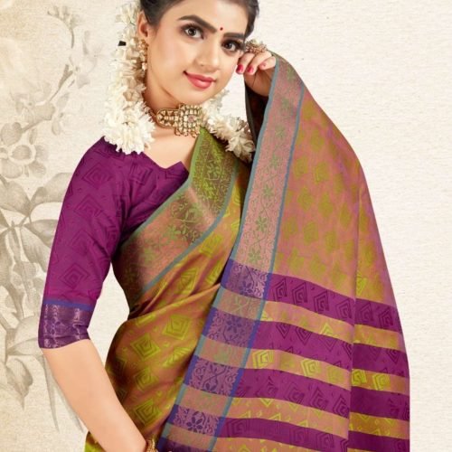 DHIYA - Semi Silk Saree #5683 Lemon Yellow X Magenta (2)